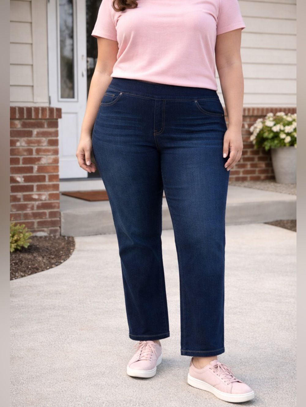 Polished & Poised Women Pull On Stretch Cropped Jeans Dark Wash Comfort Size 2XL